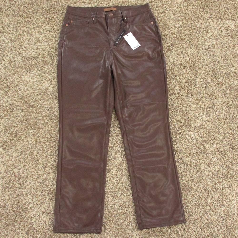 Judy Blue Pants Women's 15/32 Brown Espresso Straight Leg Faux Leather